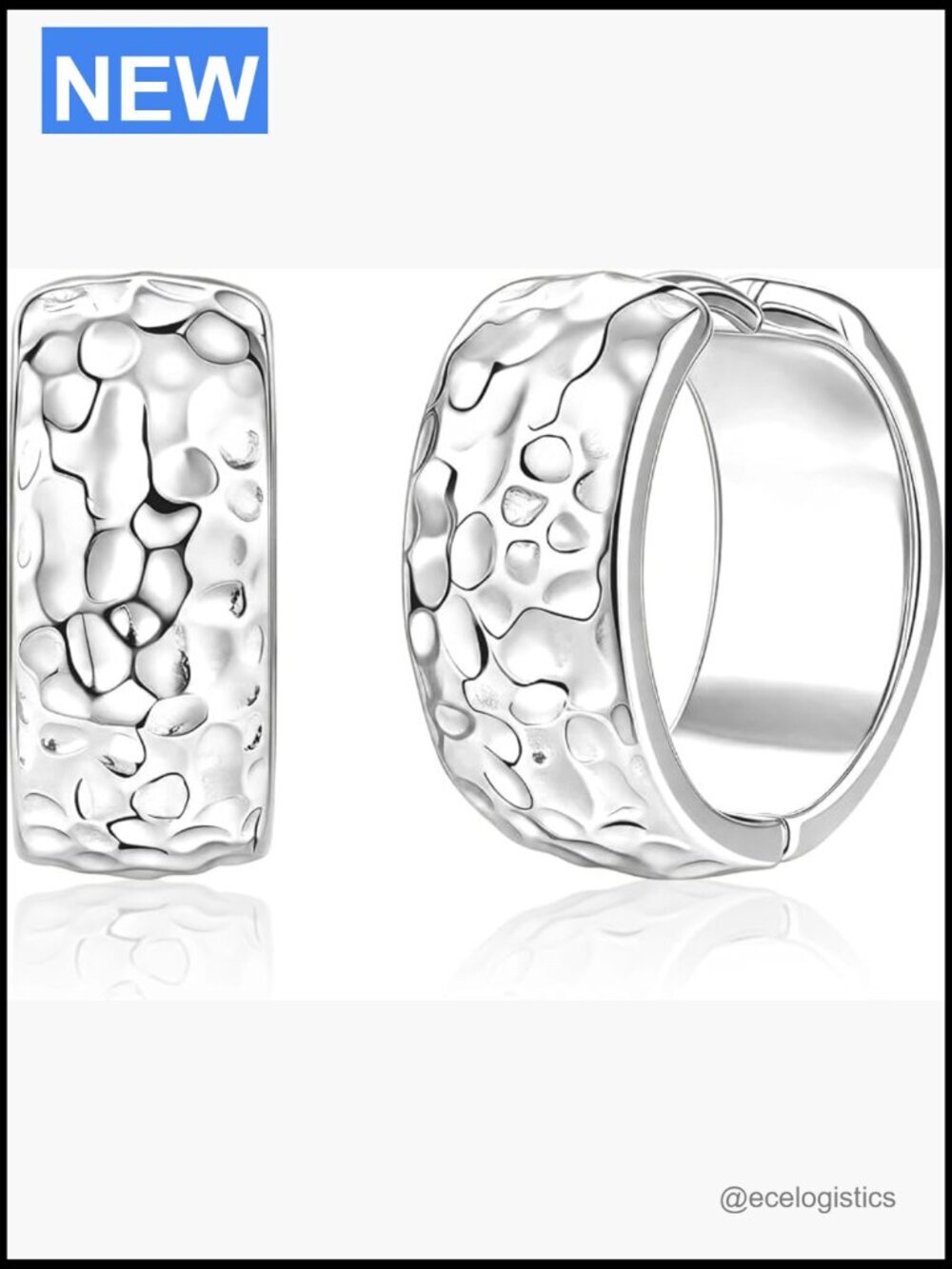 Small Chunky Hammered Hoop Earrings Sterling Silver Posts Hypoallergenic